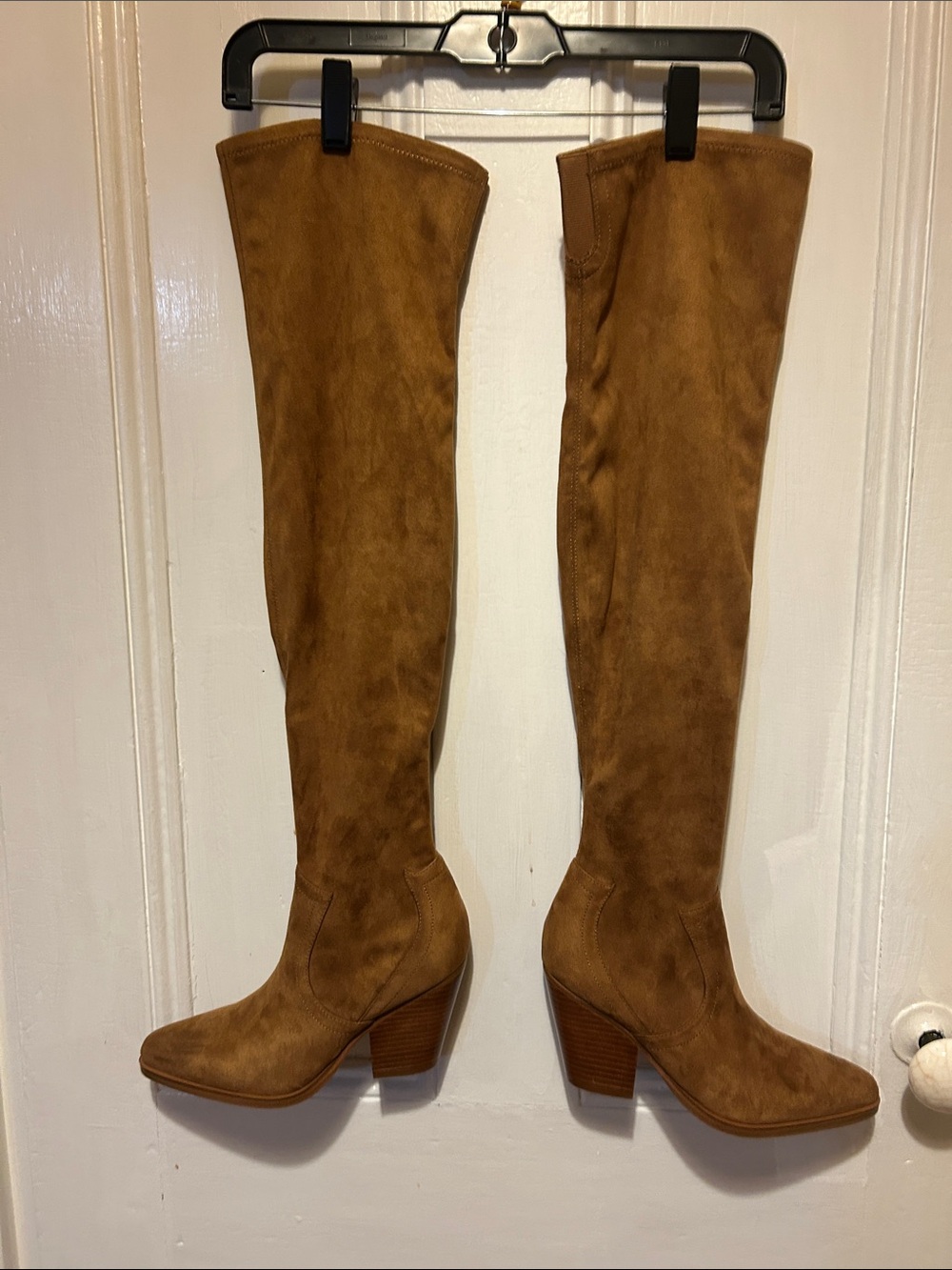 Marc Fisher Cognac Suede Over-the-Knee Western Boots.